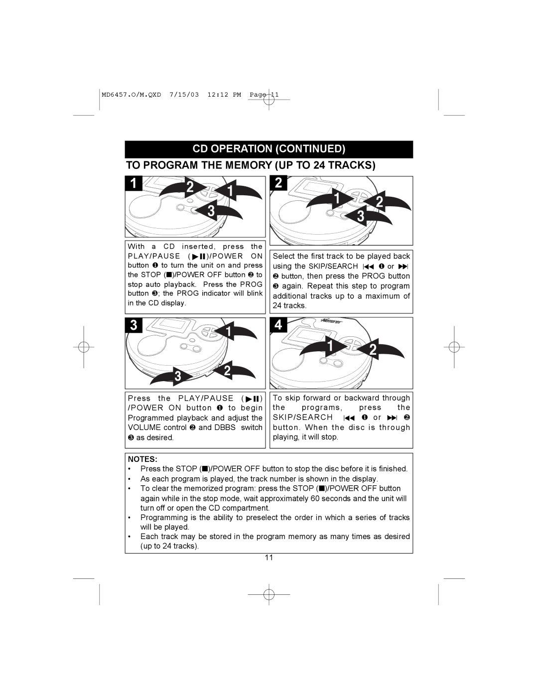 Memorex MD6457CP manual To Program the Memory UP to 24 Tracks 