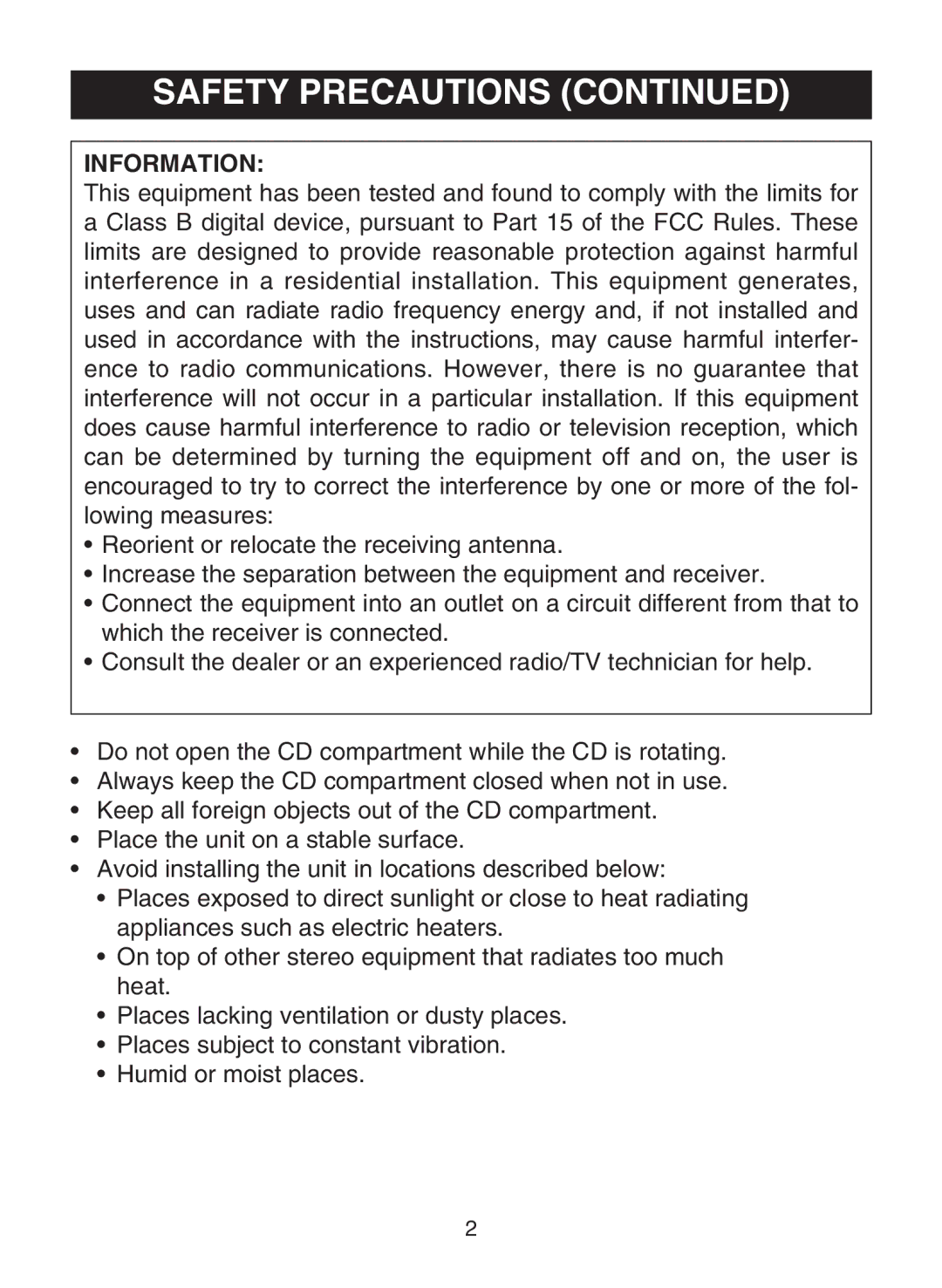 Memorex MD6459 manual Information 