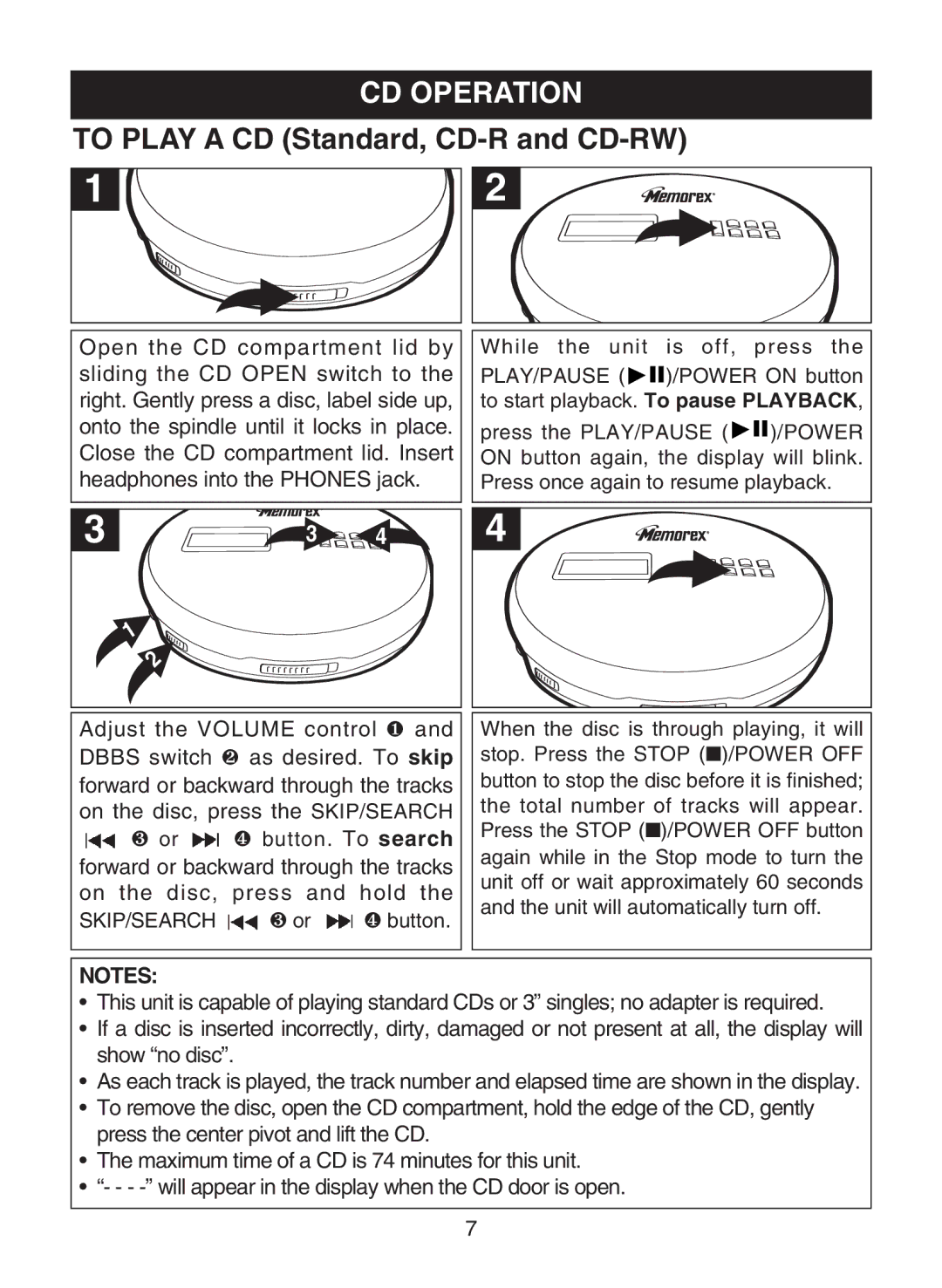 Memorex MD6459 manual CD Operation, To Play a CD Standard, CD-R and CD-RW 