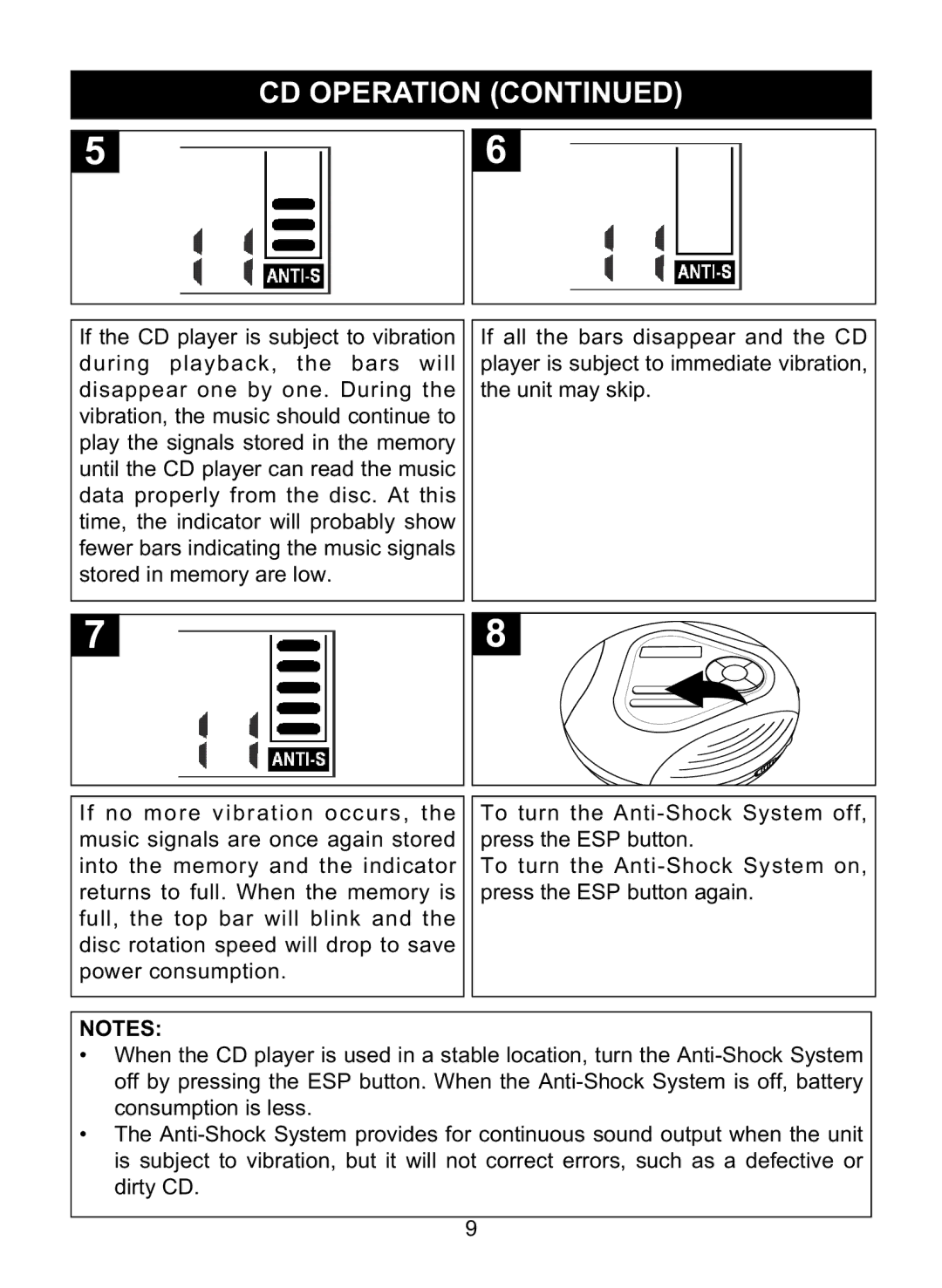 Memorex MD6460 manual Player is subject to immediate vibration 