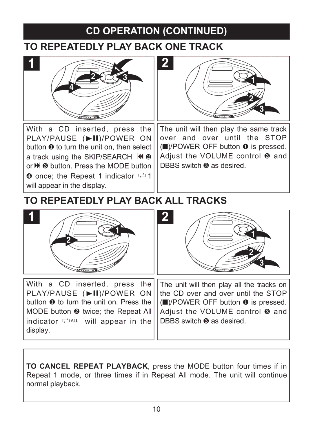 Memorex MD6460 manual To Repeatedly Play Back ALL Tracks, To Repeatedly Play Back ONE Track 