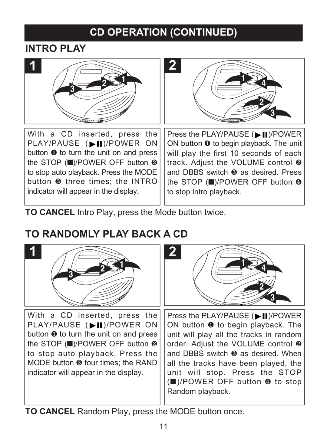 Memorex MD6460 manual Intro Play CD Operation, To Randomly Play Back a CD, PLAY/PAUSE /POWER on, Power 