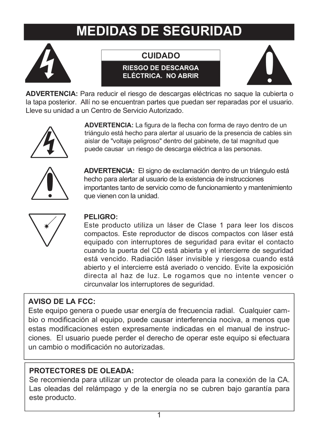 Memorex MD6460 manual Medidas DE Seguridad, Cuidado 