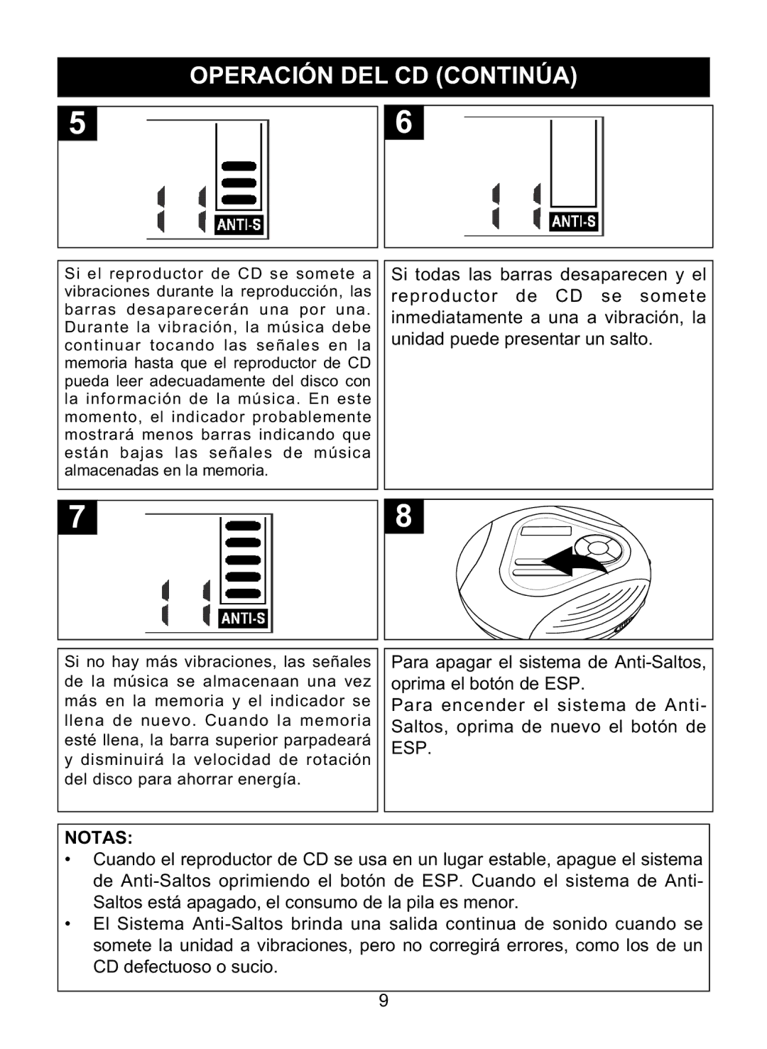 Memorex MD6460 manual Unidad puede presentar un salto, Esp 