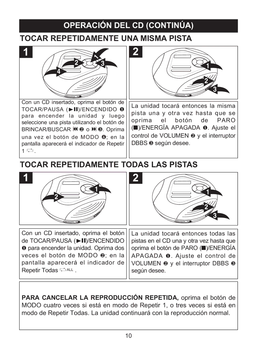 Memorex MD6460 manual Tocar Repetidamente UNA Misma Pista 