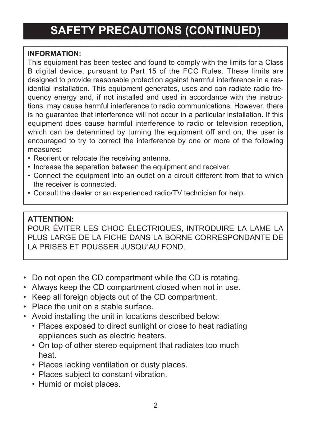 Memorex MD6460 manual Safety Precautions 