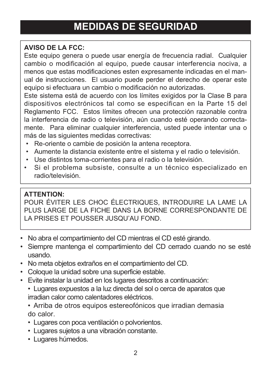 Memorex MD6460 manual Medidas DE Seguridad, Aviso DE LA FCC 