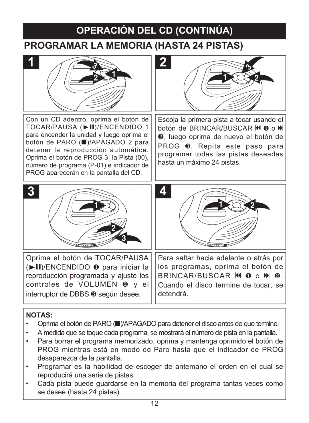 Memorex MD6460 manual Programar LA Memoria Hasta 24 Pistas, Brincar/Buscar 