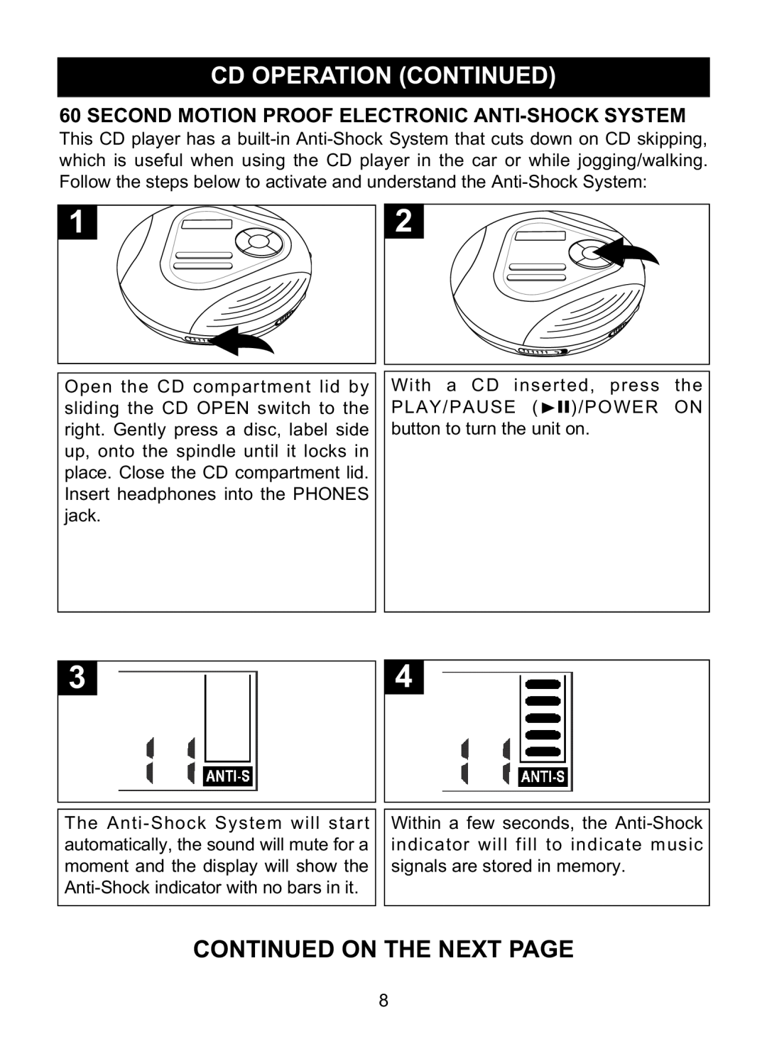Memorex MD6460 manual Cd Operation Continued, Continued On The Next Page 