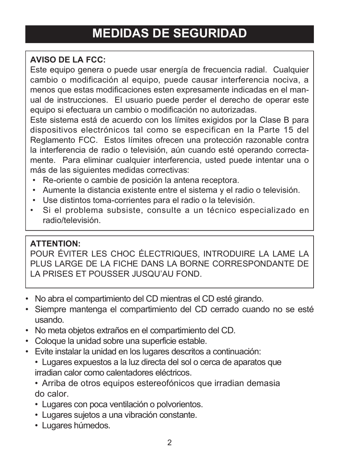 Memorex MD6460 manual Medidas De Seguridad, Aviso De La Fcc 