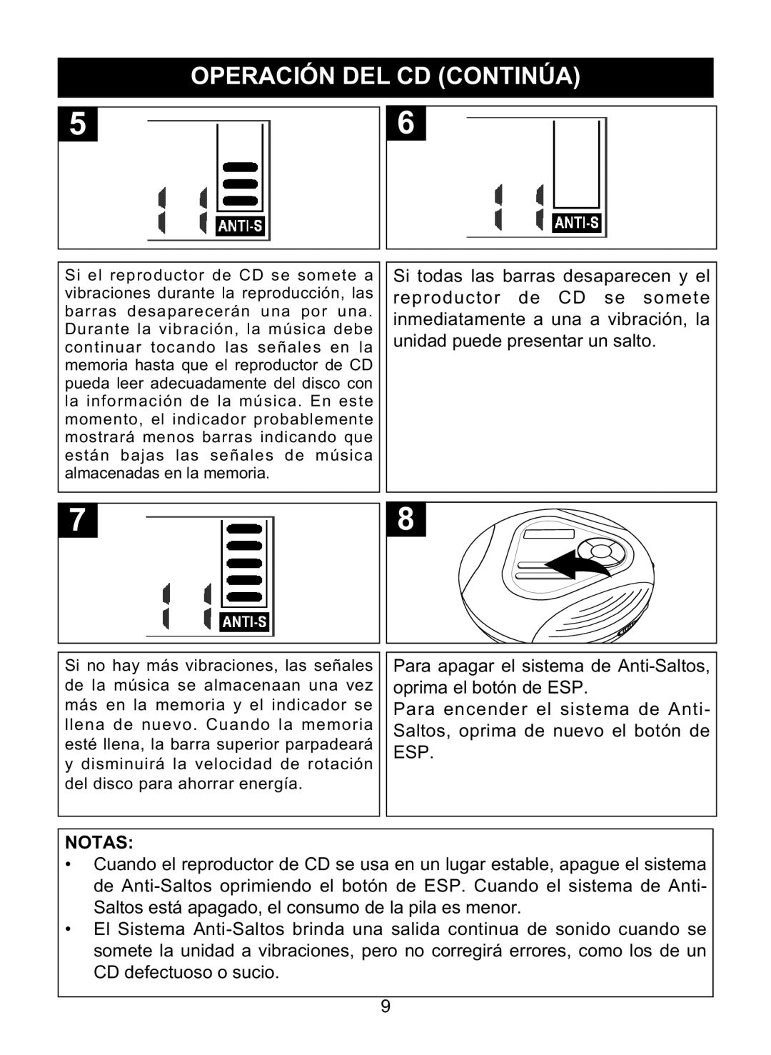 Memorex MD6460 manual Operación Del Cd Continúa, Notas 