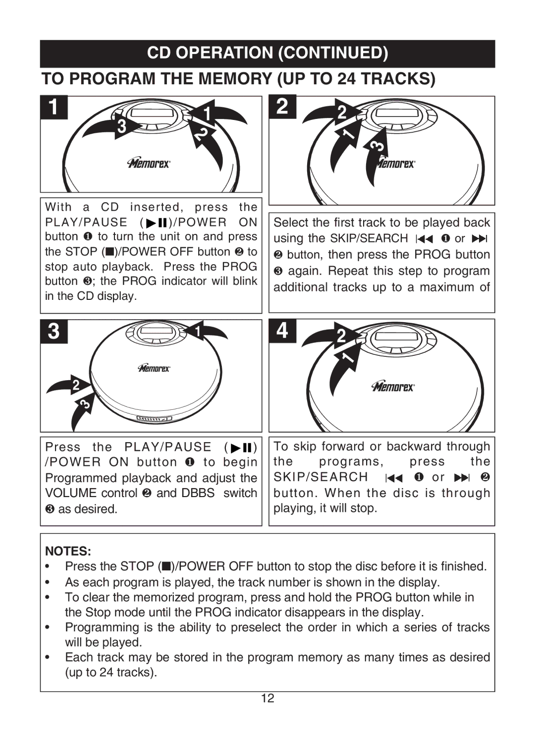 Memorex MD6483 manual To Program the Memory UP to 24 Tracks, Select the first track to be played back 