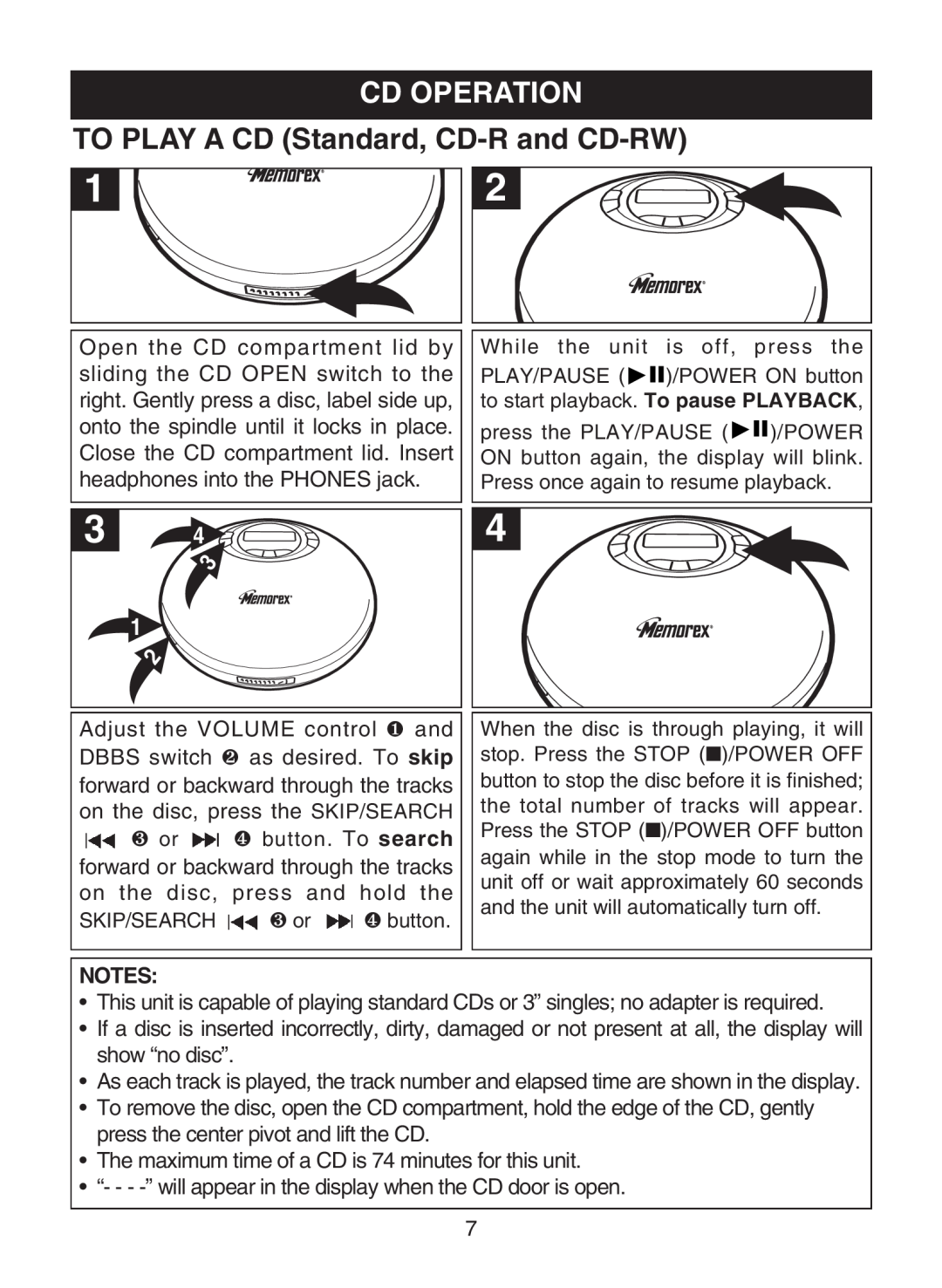 Memorex MD6483 manual Cd Operation, TO PLAY A CD Standard, CD-Rand CD-RW 