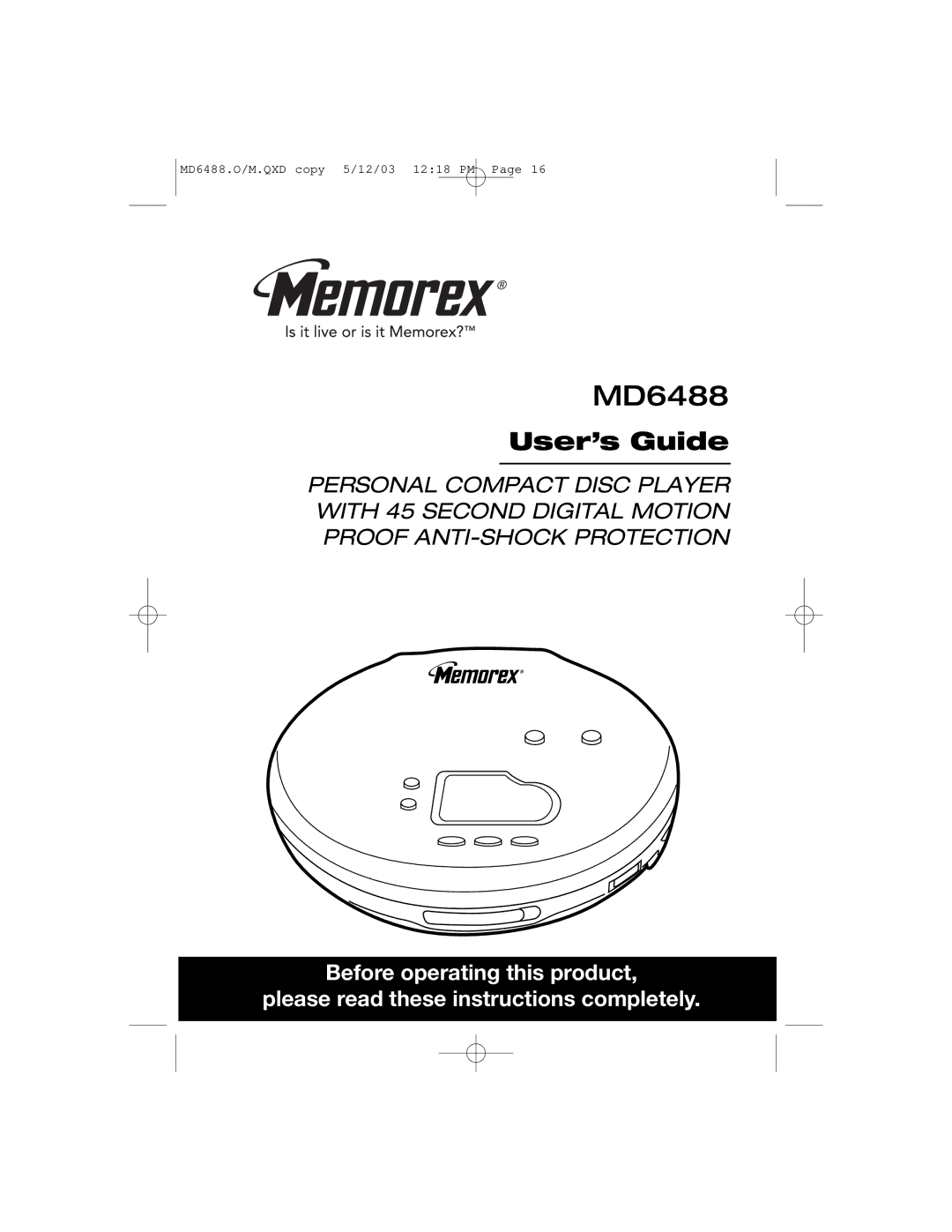 Memorex MD6488 manual 