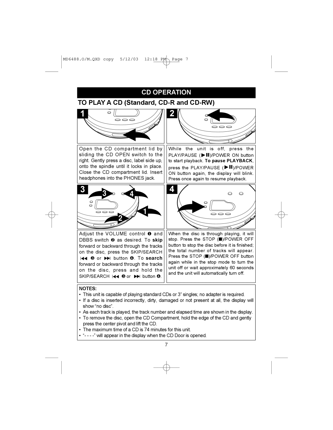 Memorex MD6488 manual CD Operation, To Play a CD Standard, CD-R and CD-RW 