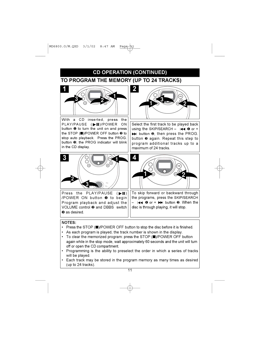 Memorex MD6800 operating instructions To Program the Memory UP to 24 Tracks 