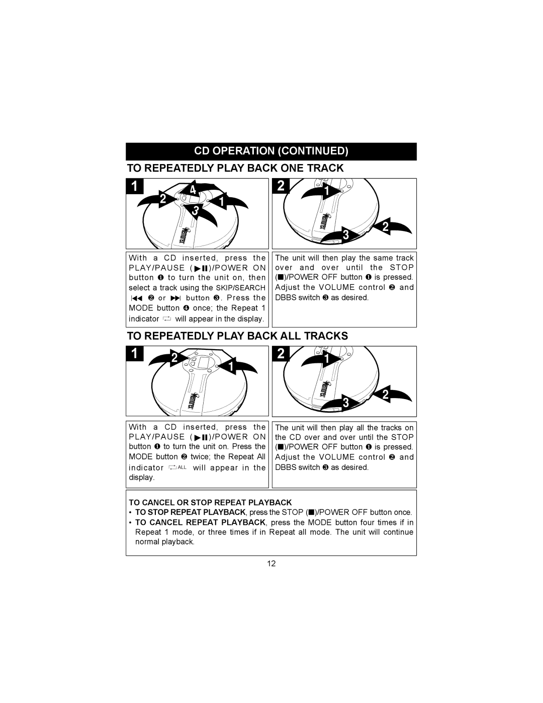 Memorex MD6810PLL manual To Repeatedly Play Back ONE Track, To Repeatedly Play Back ALL Tracks 