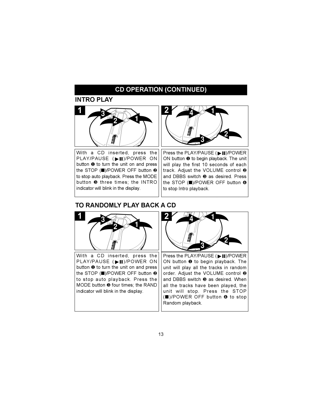 Memorex MD6810PLL manual Intro Play, To Randomly Play Back a CD 