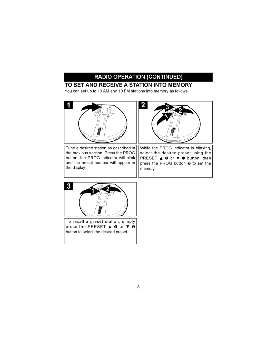 Memorex MD6810PLL manual Radio Operation, To SET and Receive a Station Into Memory 