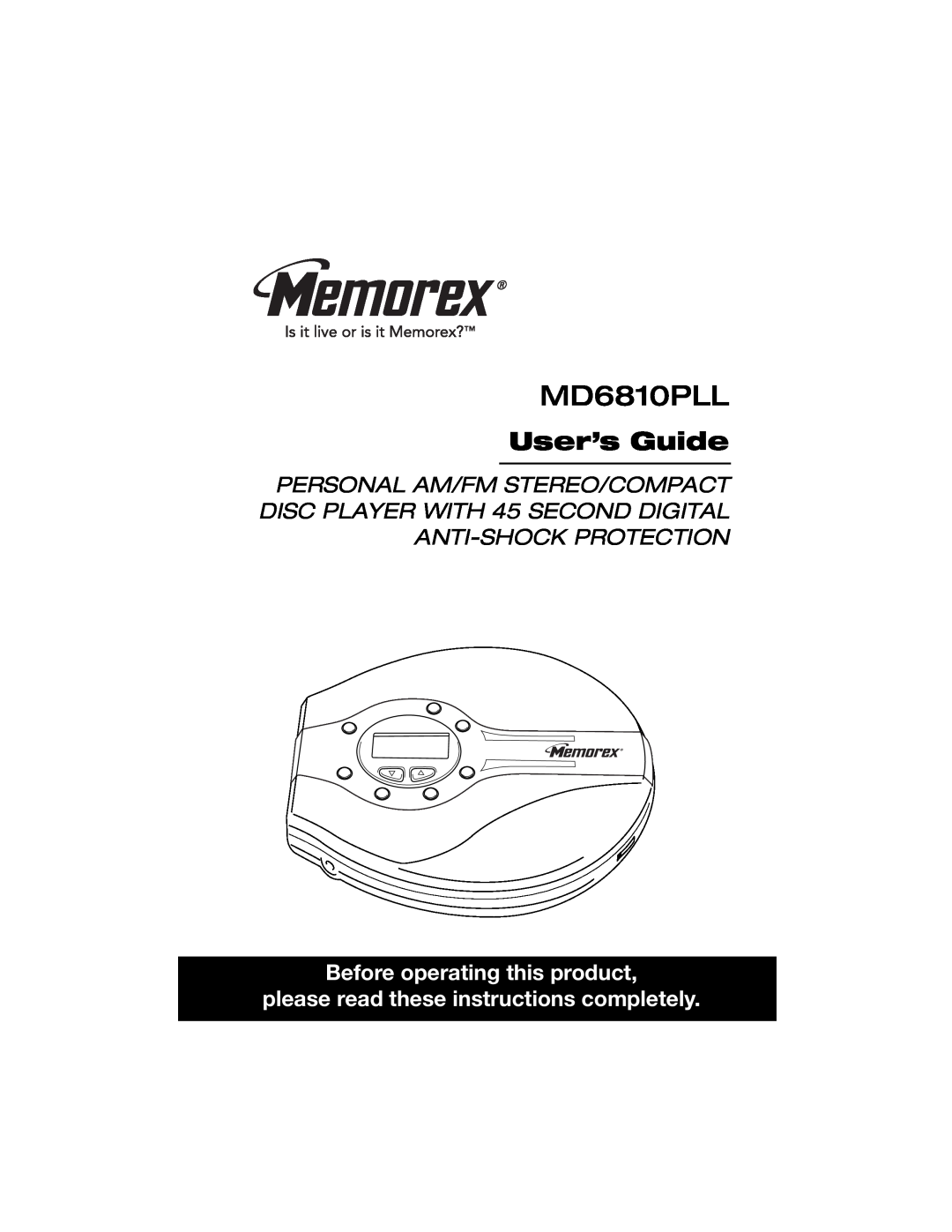 Memorex MD6810PLL manual Before operating this product, please read these instructions completely, User’s Guide 