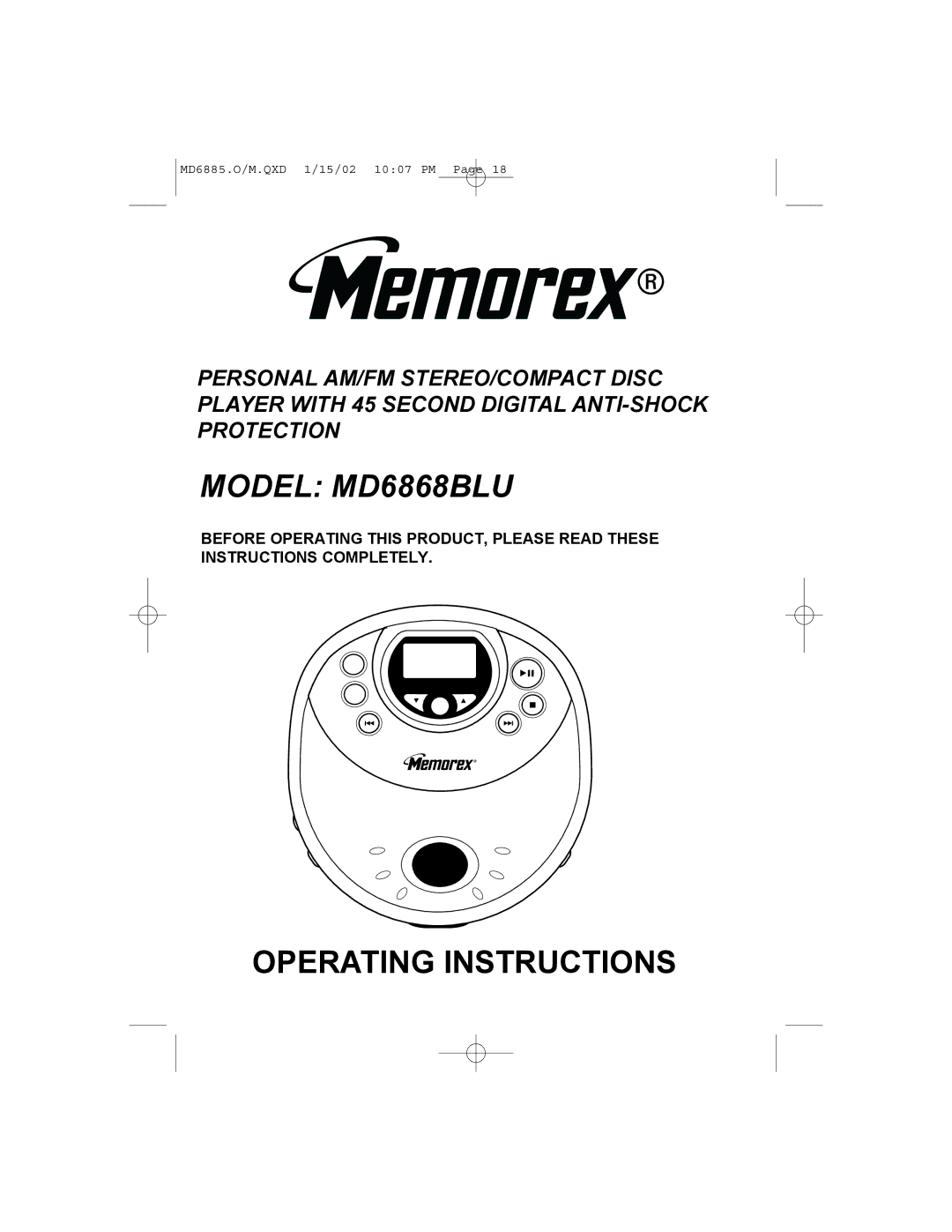 Memorex manual Model MD6868BLU 