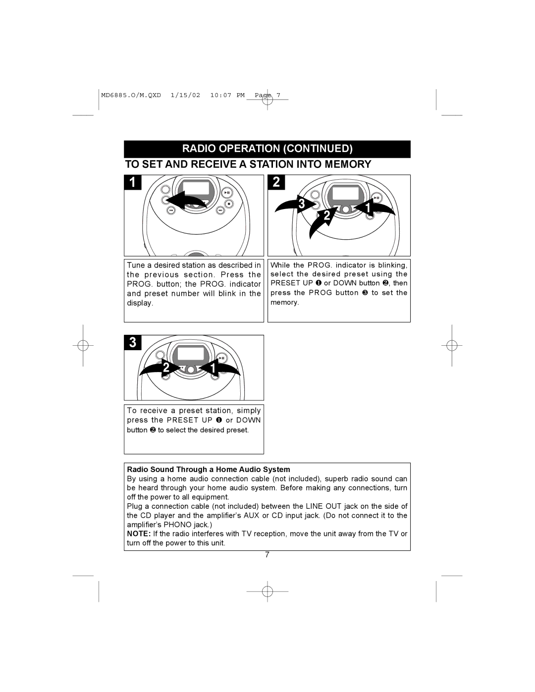 Memorex MD6868 manual Radio Operation, To SET and Receive a Station Into Memory 