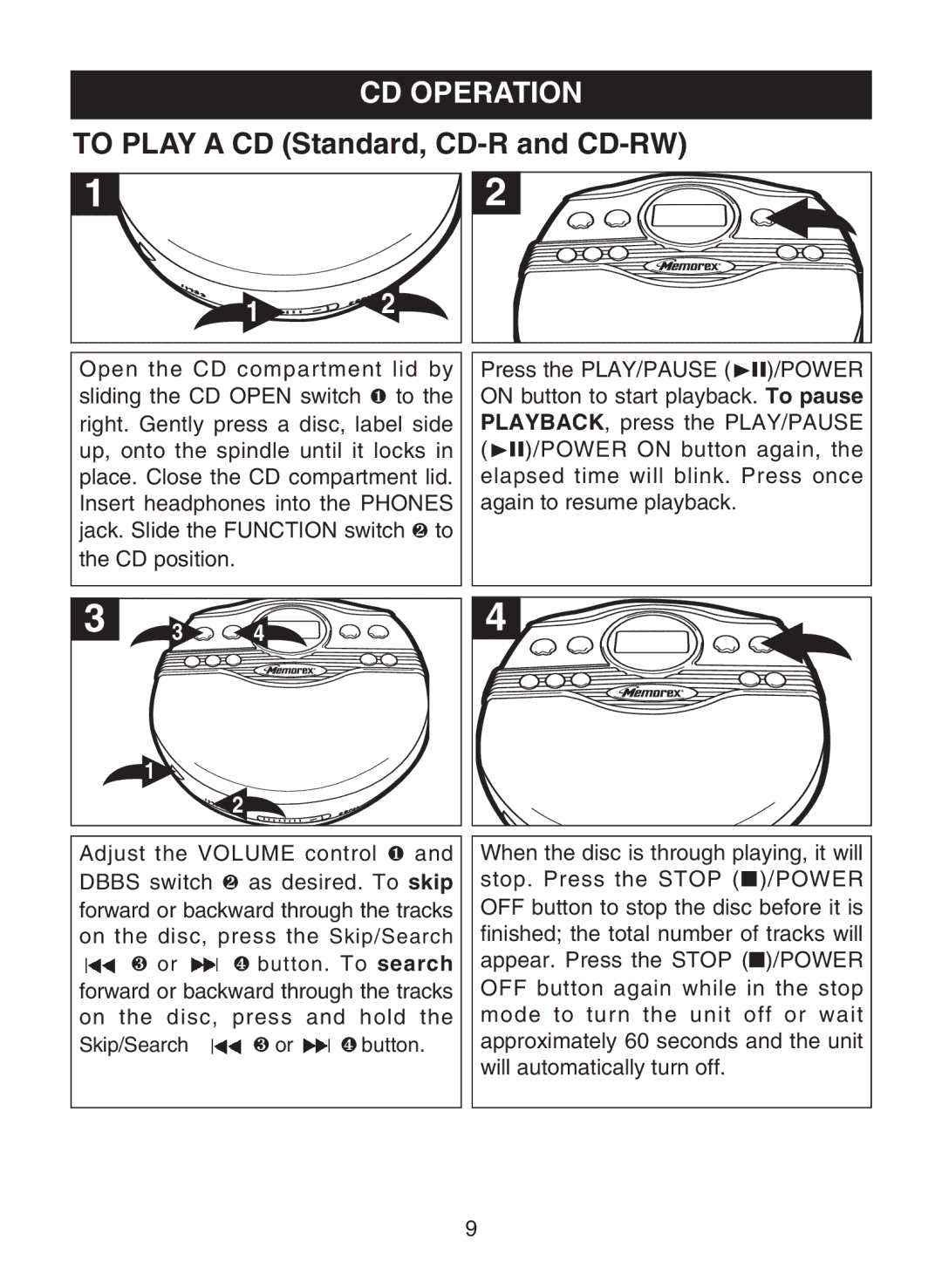 Memorex MD6882 manual CD Operation, To Play a CD Standard, CD-R and CD-RW 