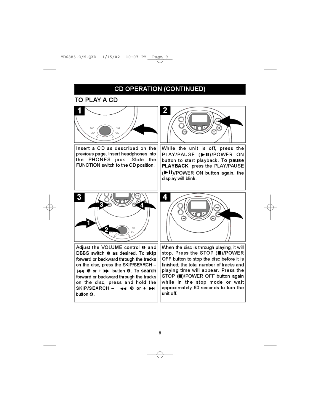 Memorex MD6885 operating instructions To Play a CD 