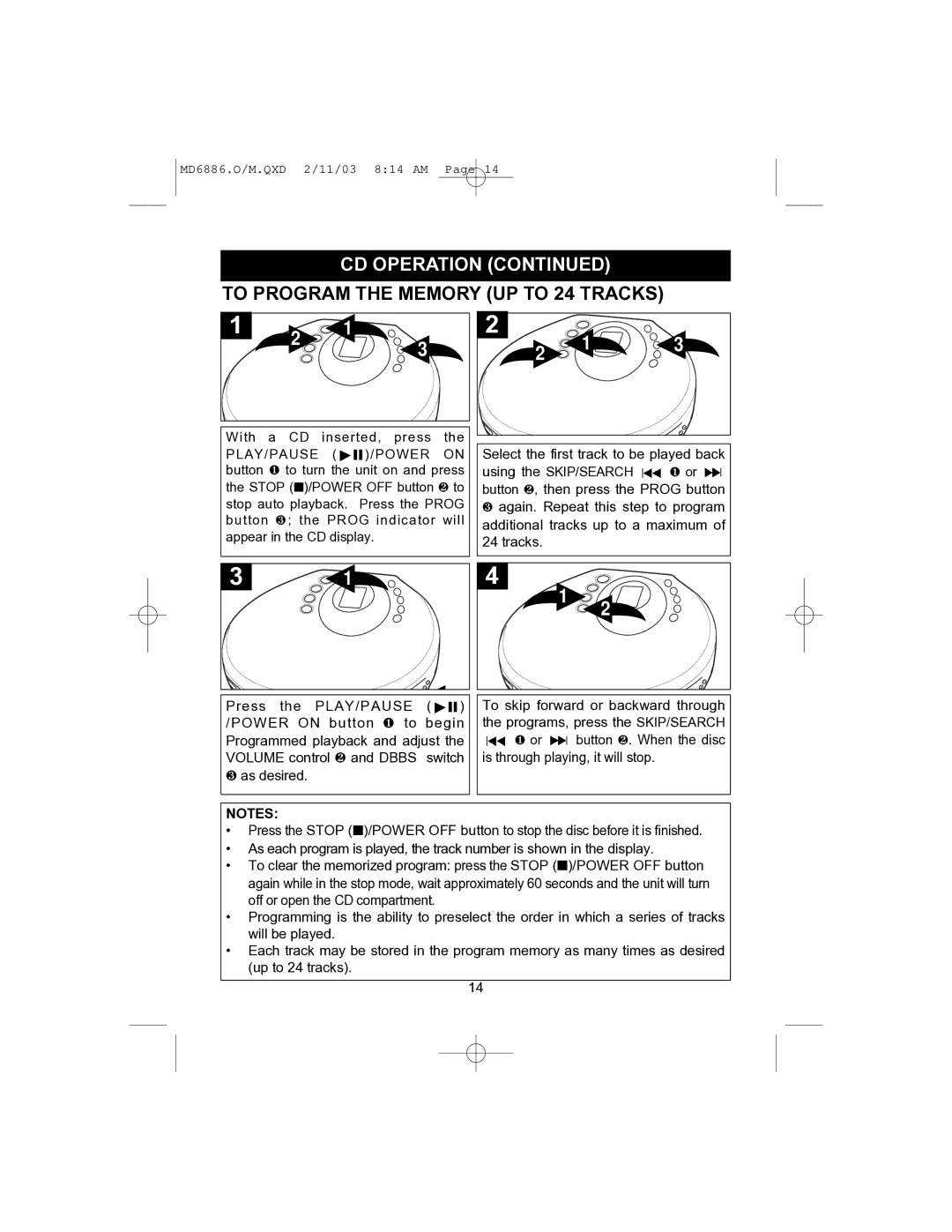 Memorex MD6886 operating instructions To Program the Memory UP to 24 Tracks 