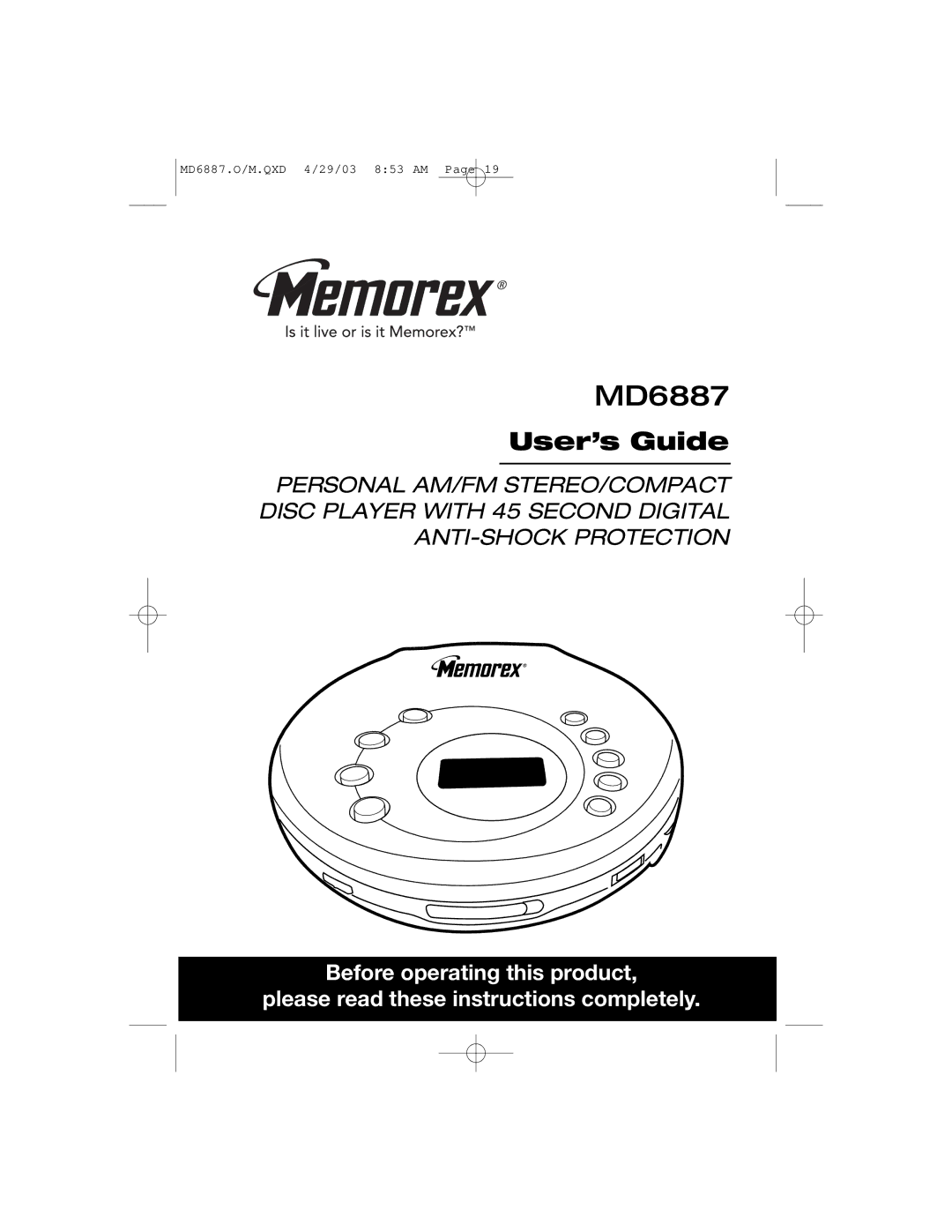 Memorex MD6887 manual 