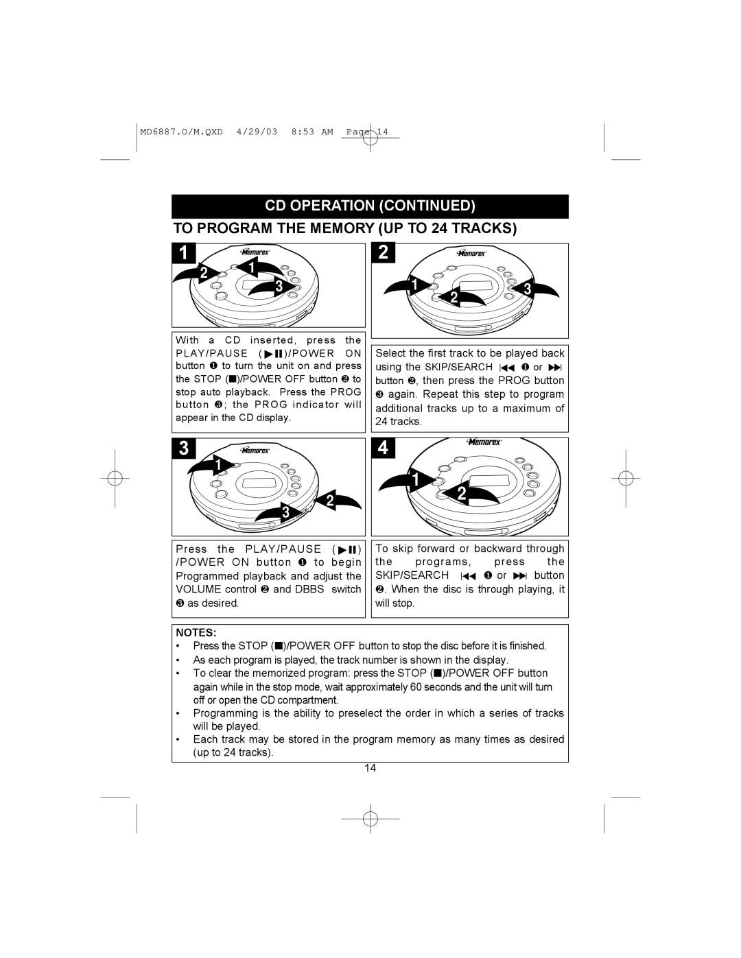 Memorex MD6887 manual To Program the Memory UP to 24 Tracks 