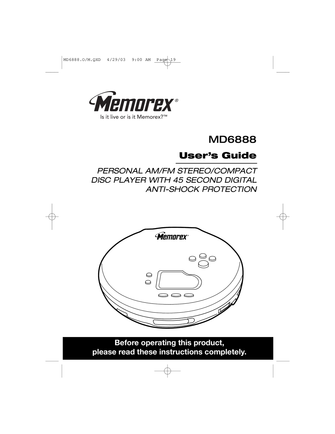 Memorex MD6888 manual 