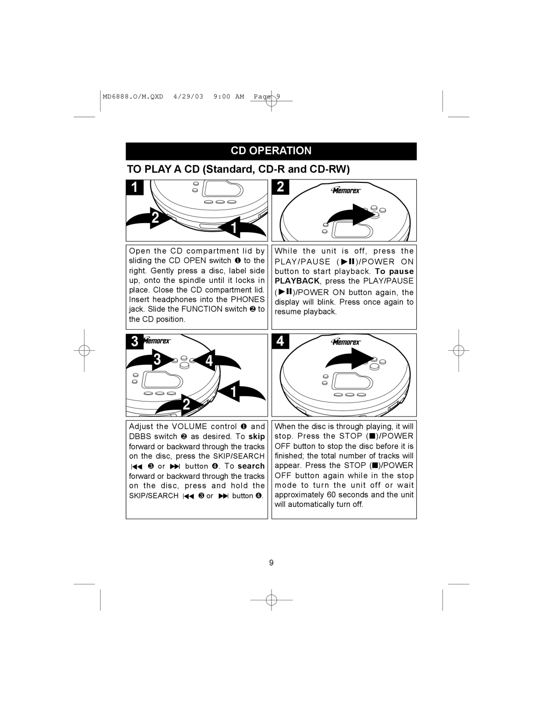 Memorex MD6888 manual CD Operation, To Play a CD Standard, CD-R and CD-RW 