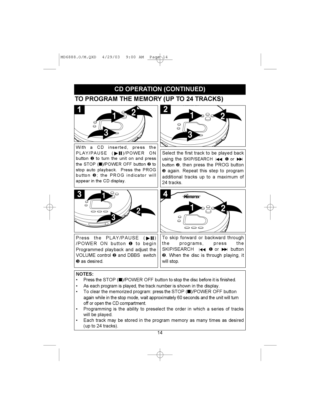 Memorex MD6888 manual To Program the Memory UP to 24 Tracks 