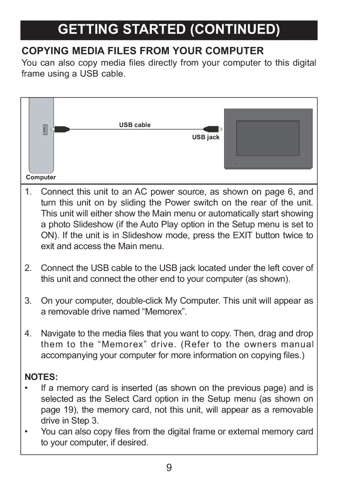 Memorex MDF8402-LWD, MDF8402-DWD manual Copying Media Files from Your Computer 