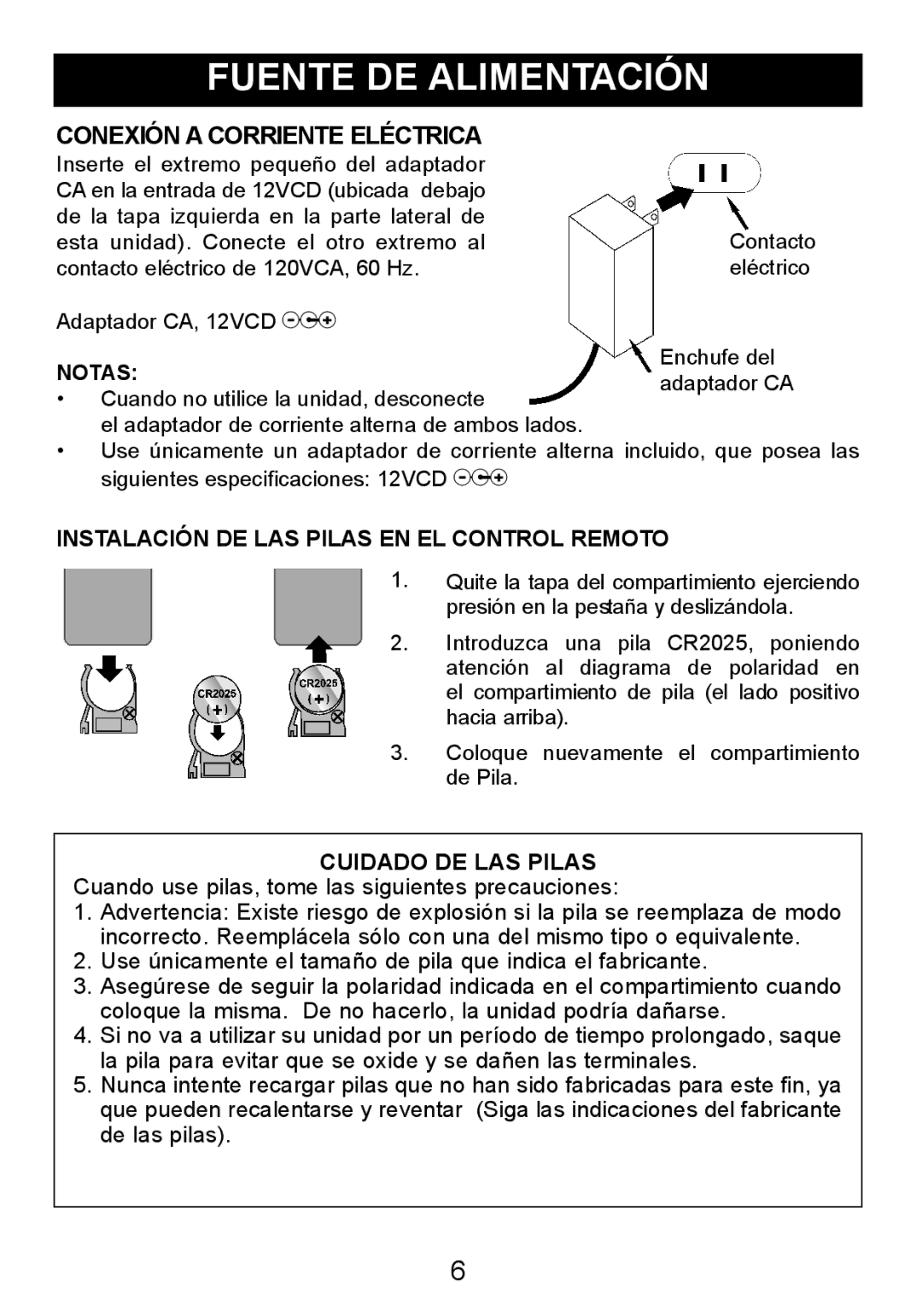 Memorex MDF8402-LWD, MDF8402-DWD manual Fuente DE Alimentación, Conexión a Corriente Eléctrica 