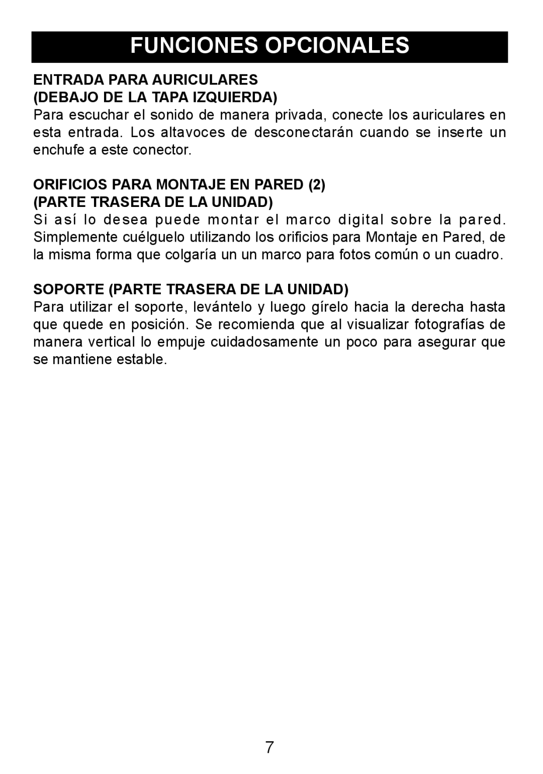 Memorex MDF8402-DWD, MDF8402-LWD manual Funciones Opcionales, Entrada Para Auriculares Debajo DE LA Tapa Izquierda 