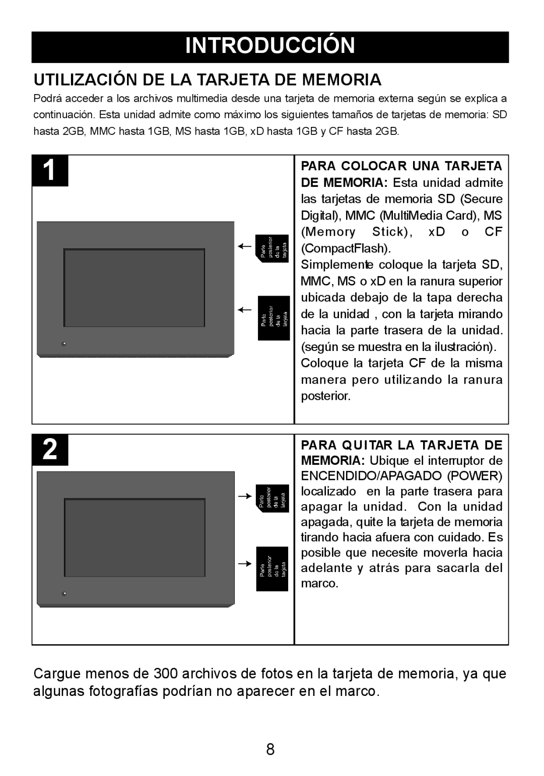 Memorex MDF8402-LWD, MDF8402-DWD manual Introducción, Utilización DE LA Tarjeta DE Memoria 