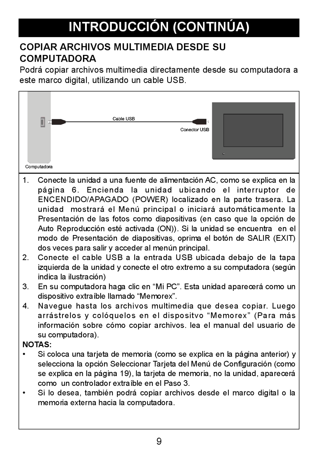 Memorex MDF8402-DWD, MDF8402-LWD manual Introducción Continúa, Copiar Archivos Multimedia Desde SU Computadora 