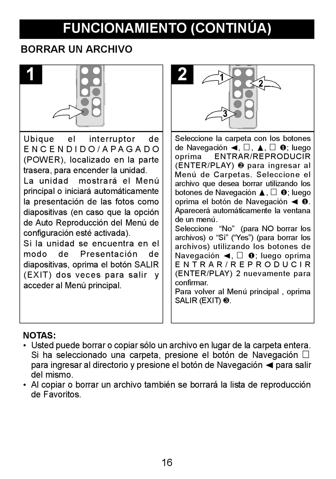 Memorex MDF8402-LWD, MDF8402-DWD manual Borrar UN Archivo, Notas 