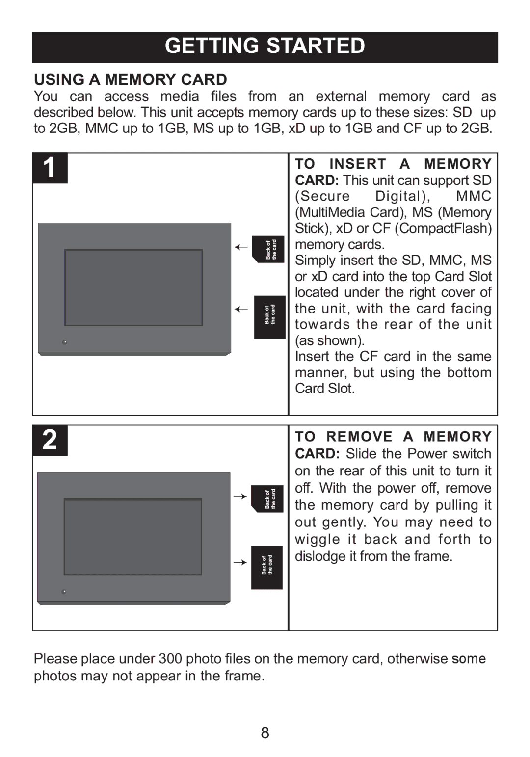 Memorex MDF8402-LWD, MDF8402-DWD manual Using a Memory Card 