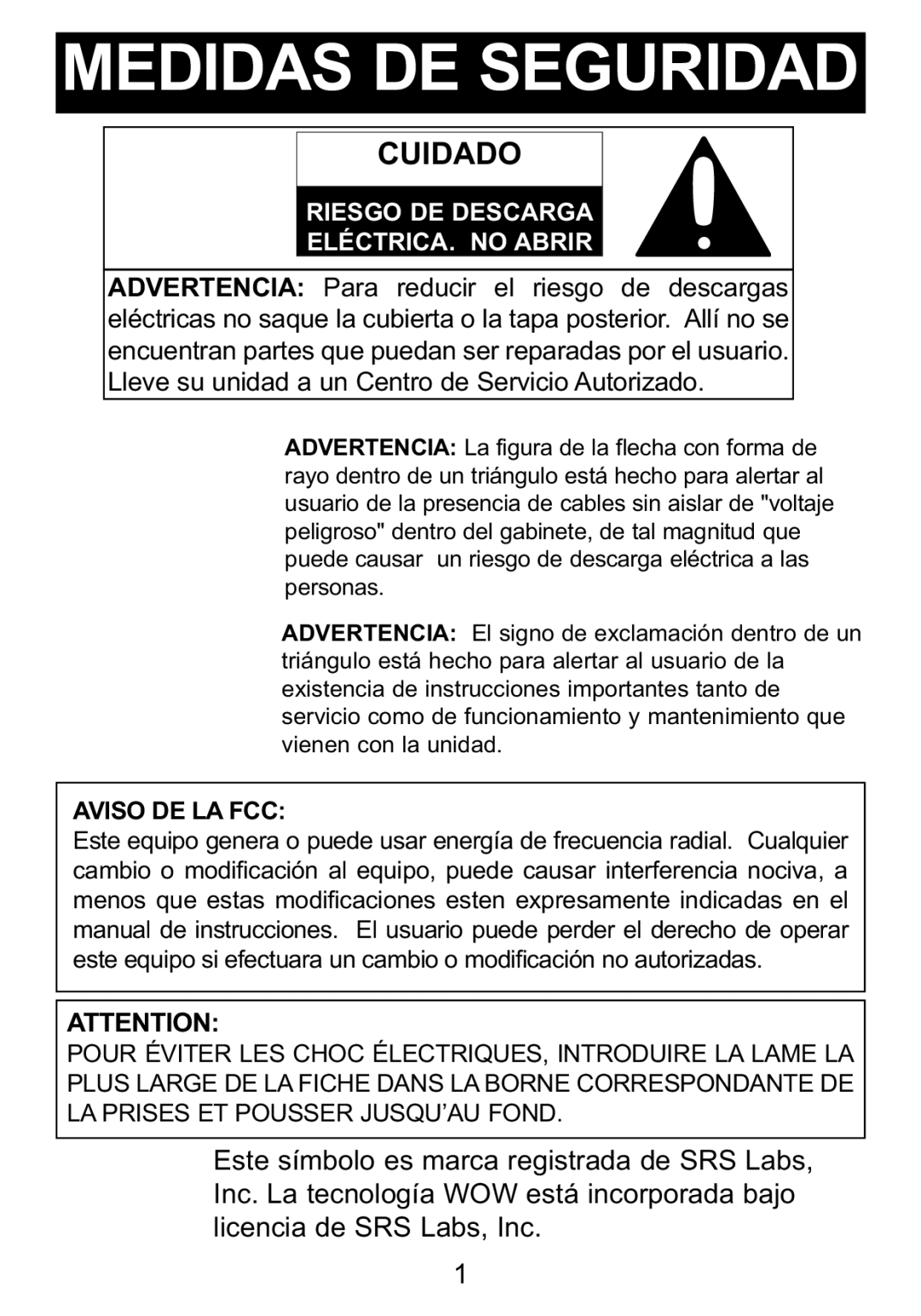 Memorex Mi1006 manual Medidas DE Seguridad, Aviso DE LA FCC 