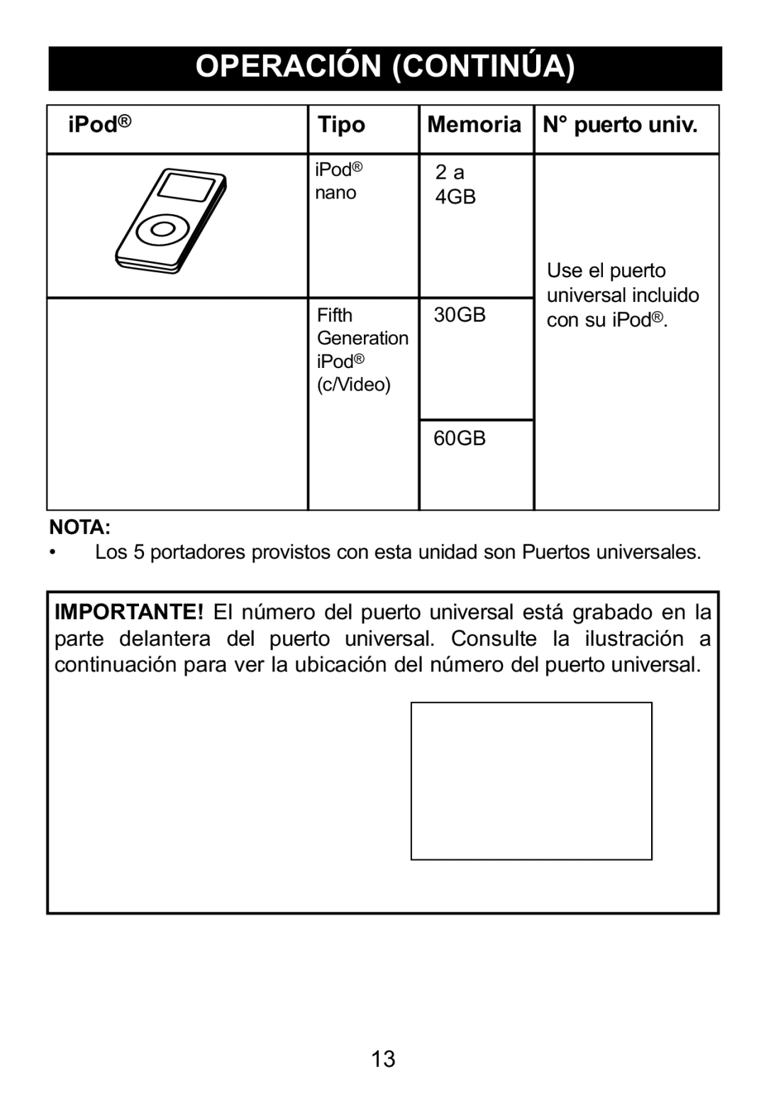 Memorex Mi1006 manual IPod Tipo Memoria 