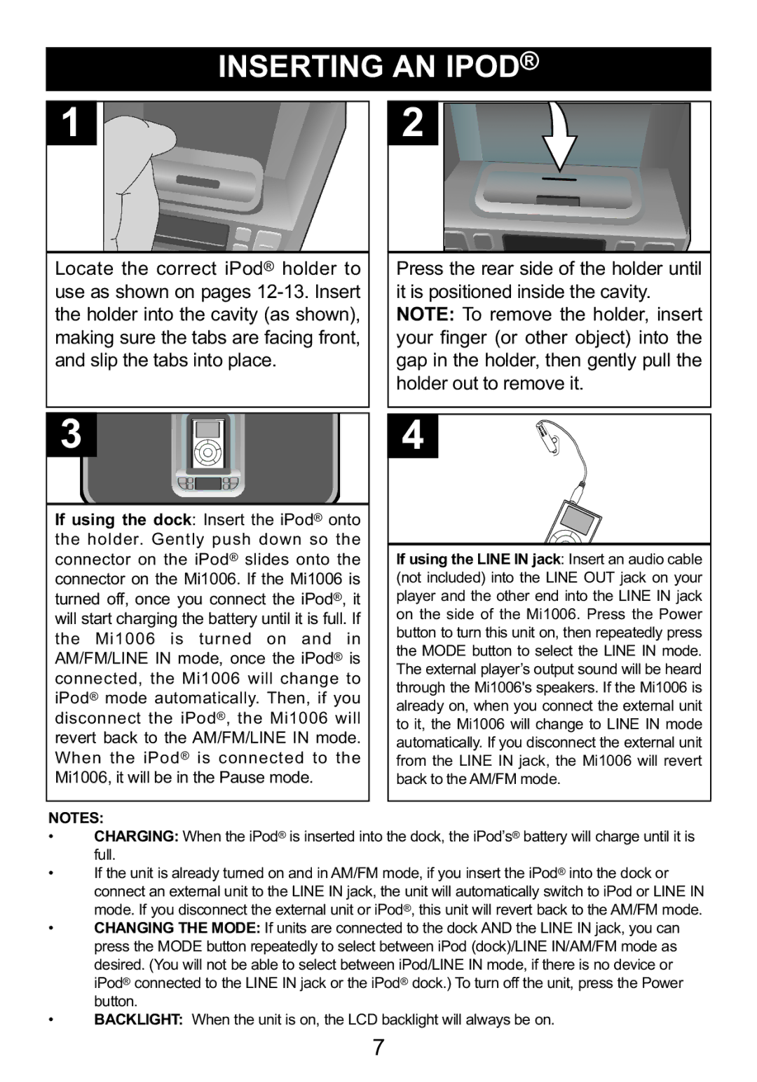 Memorex Mi1006 manual Locate the correct iPod holder to 