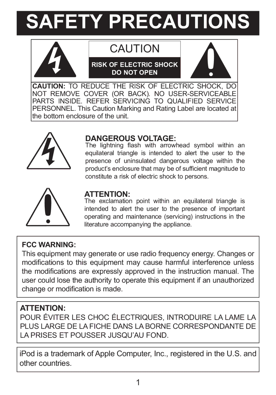 Memorex Mi2031-PNK, Mi2031-BLK manual Safety Precautions 