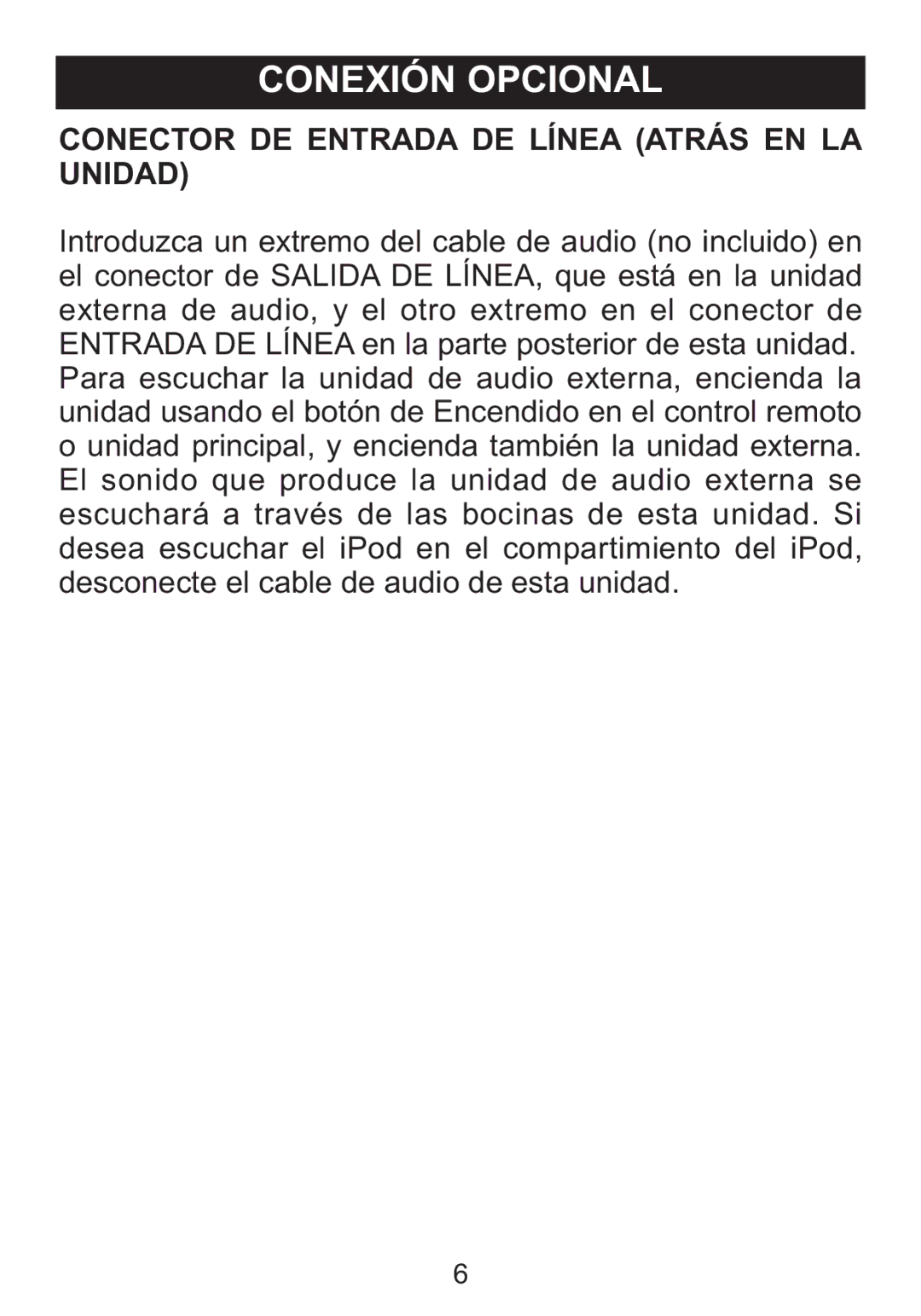 Memorex Mi2031-PNK, Mi2031-BLK manual Conector DE Entrada DE Línea Atrás EN LA Unidad 