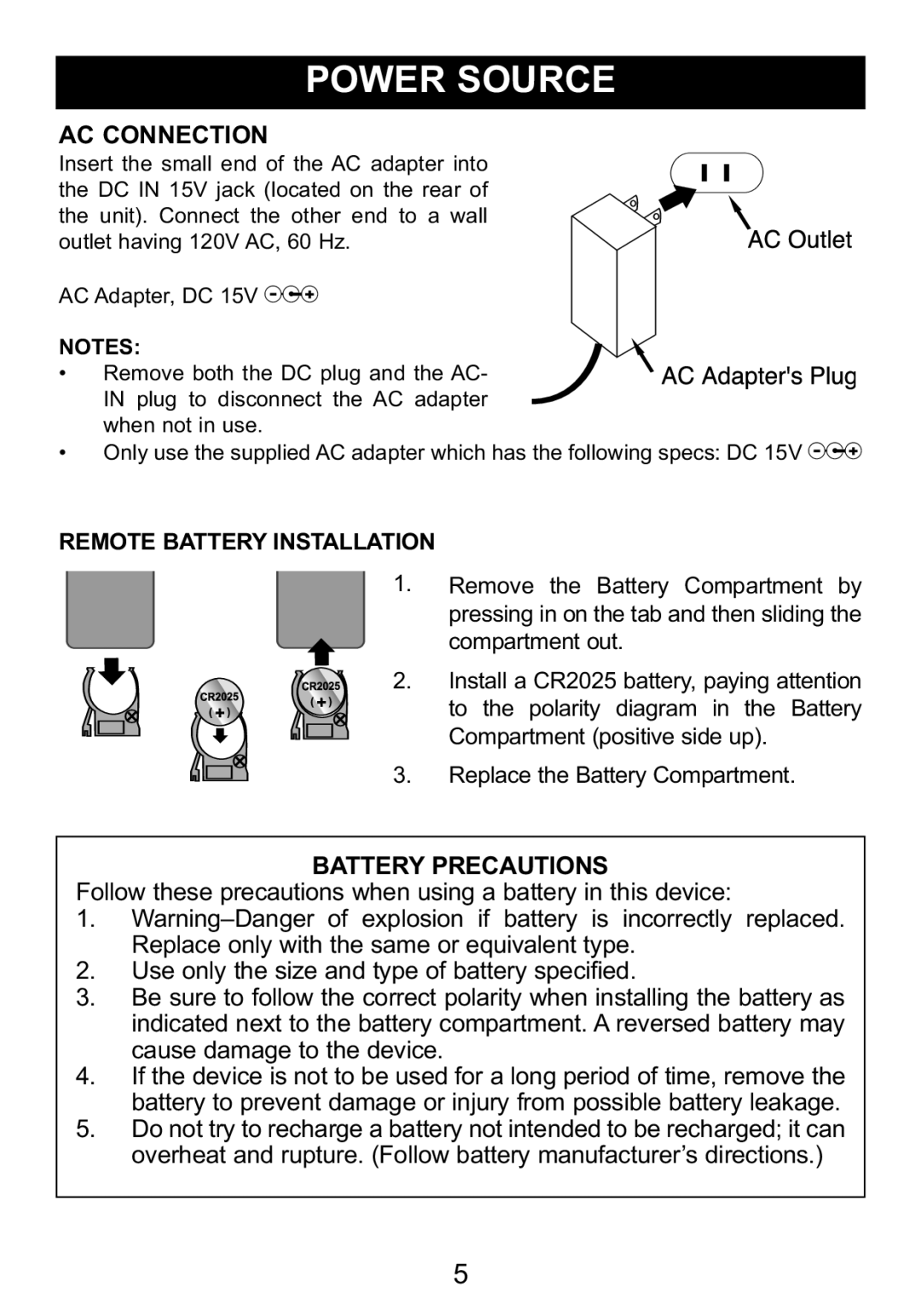 Memorex Mi2031-PNK, Mi2031-BLK manual AC Connection 