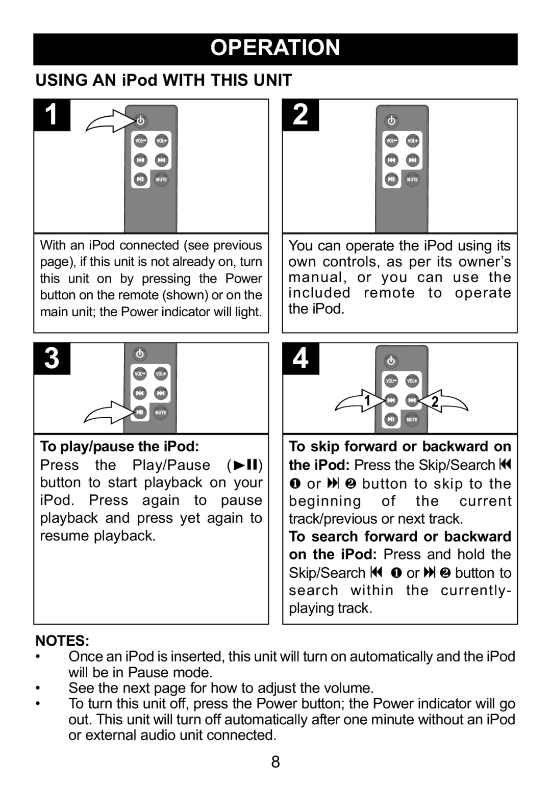 Memorex Mi2031-BLK, Mi2031-PNK manual Using AN iPod with this Unit, To play/pause the iPod 