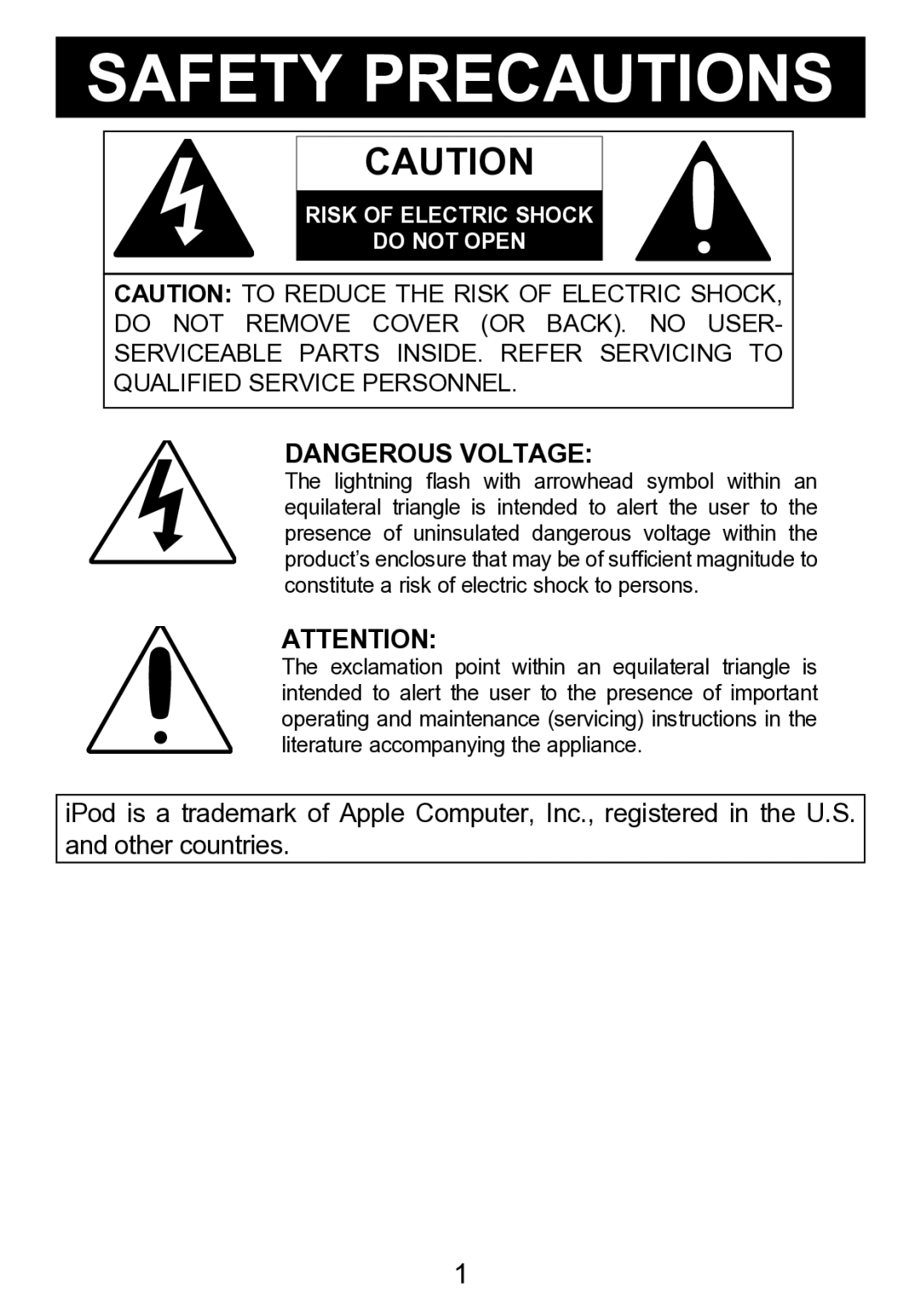 Memorex mi2290 manual Safety Precautions 