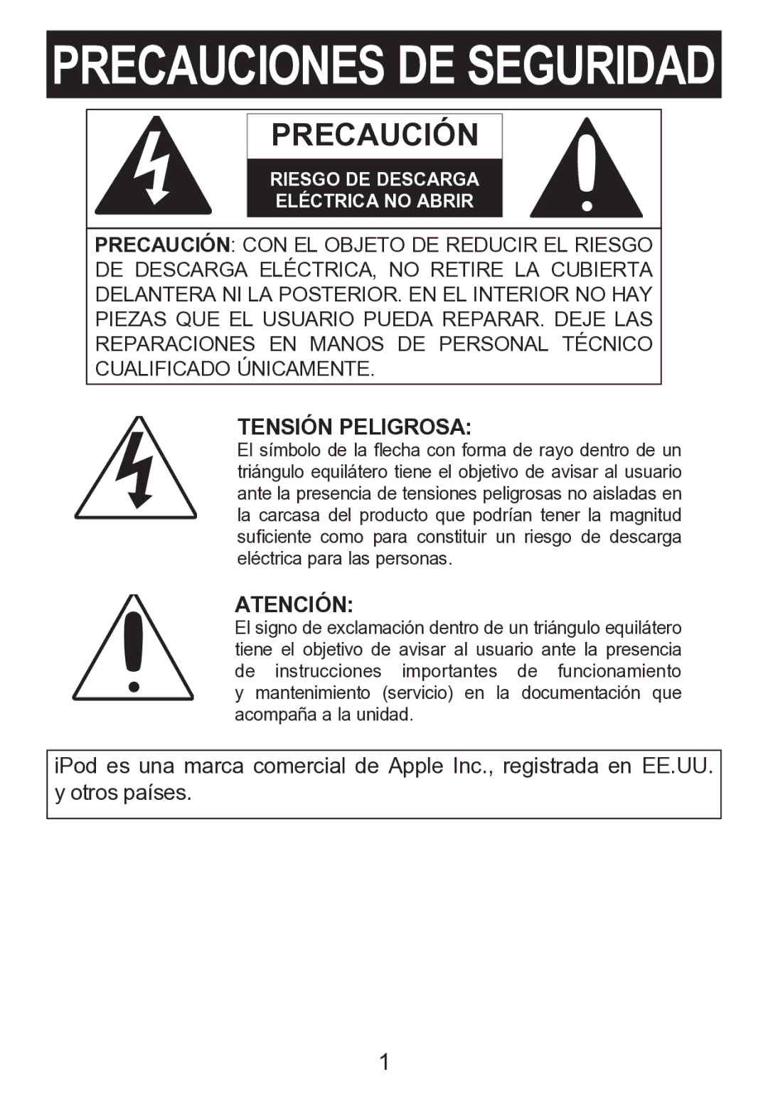 Memorex mi2290 manual Tensión Peligrosa, Atención 